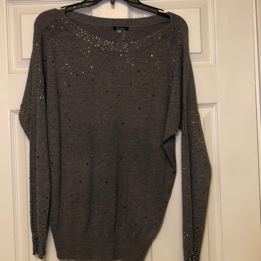 Milano Gray Sweater with Rhinestone Details